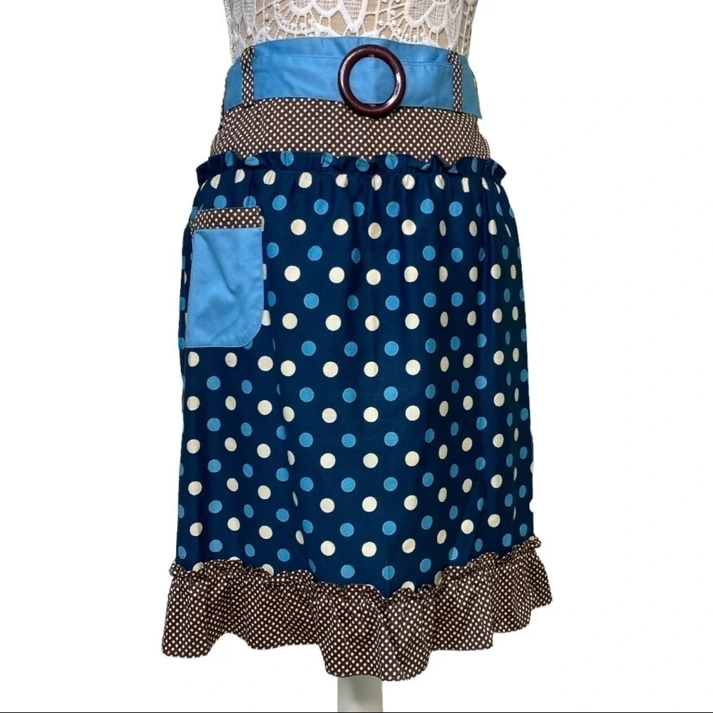 Anthropologie Retro Polka Dot Ruffle Half Apron NWT